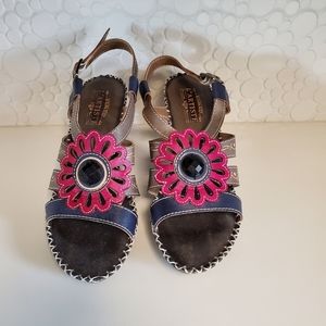 Spring Step L'Artiste multicolored heel sling back sandals EU 38.